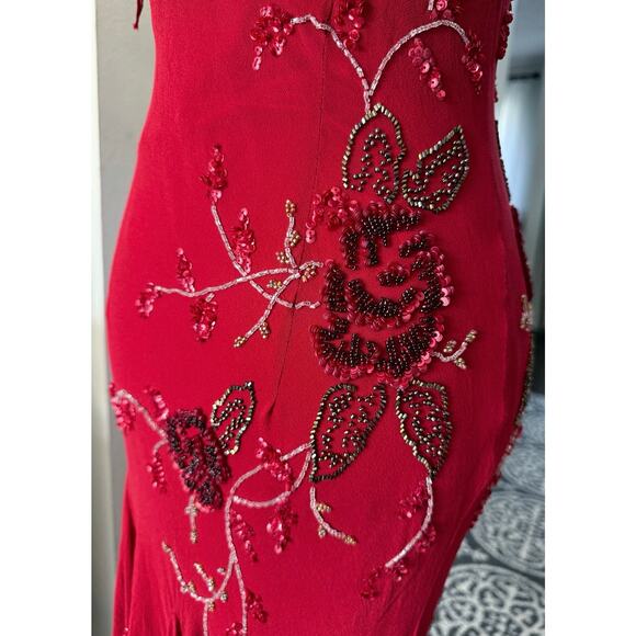 FLAWED Vintage Sue Wong Y2K Red Beaded Embroidered Asymmetrical Dress 12 S XS - Picture 5 of 17